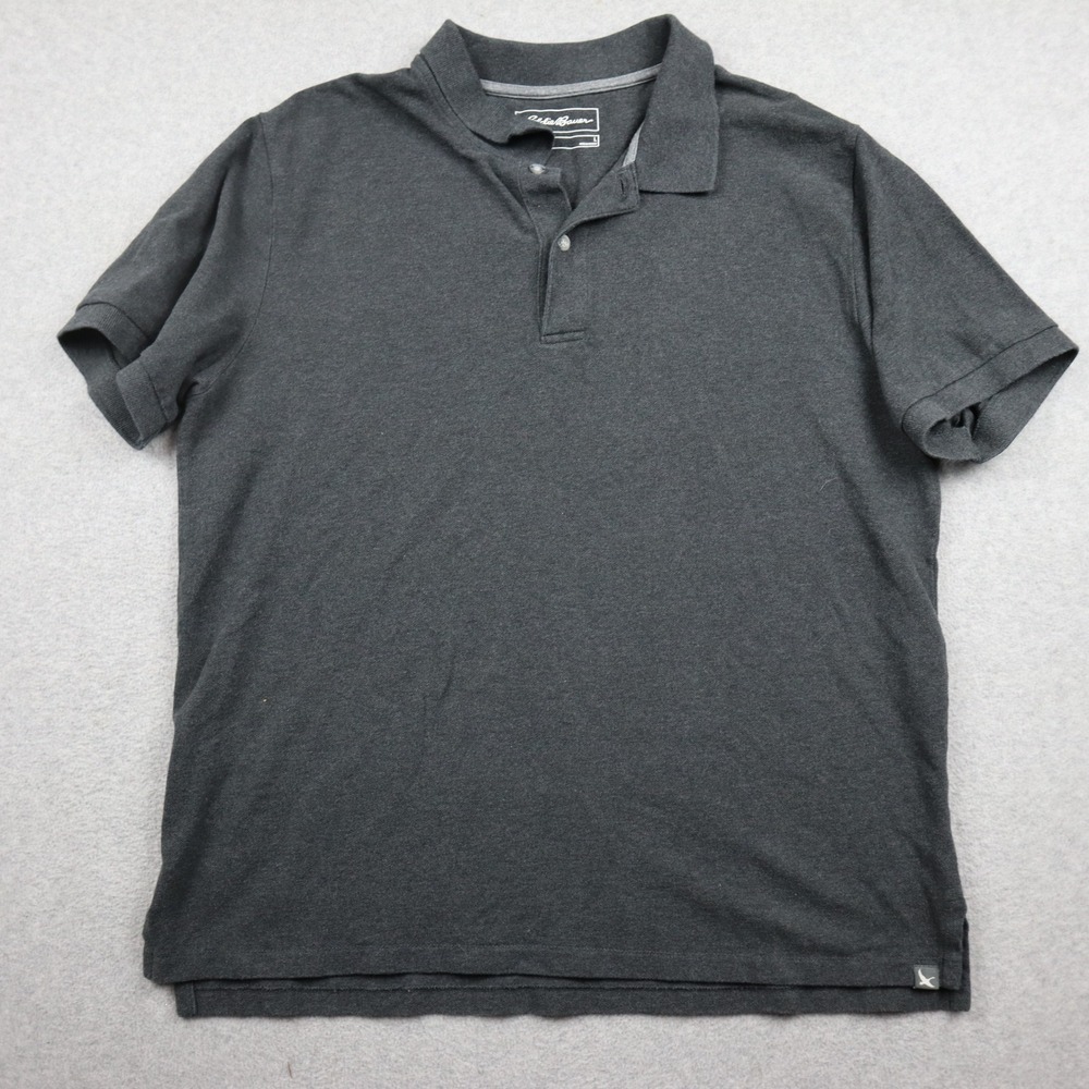 Eddie Bauer Polo Shirt Mens L Gray Short Sleeve Cotton Pique Casual Classic Logo